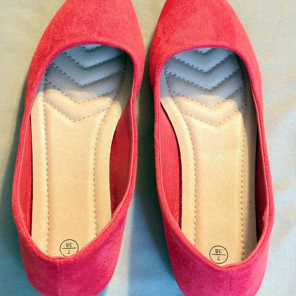 Unbranded Red Suede Pointed Toe Ballet Flats